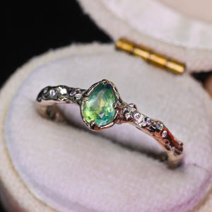 Dahlia ring (made to order; oval/pear with 30+ gemstone options)