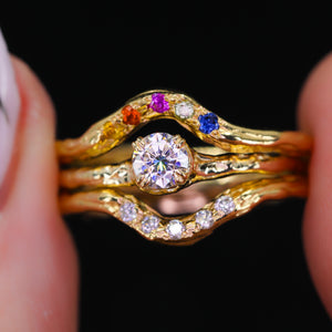 Magnolia ring petite round 14K gold ring with 30 gemstone options