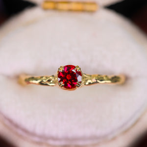 Magnolia ring  petite round with lab ruby (made to order)
