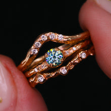 Load image into Gallery viewer, Magnolia ring  petite round with teal moissanite (made to order)