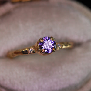 Magnolia ring  petite round with purple sapphire (made to order)