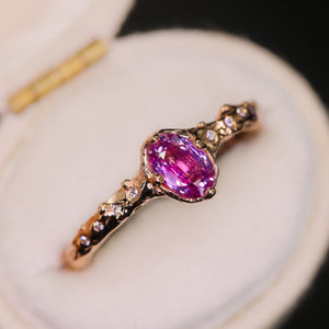 Dahlia ring: 14K natural pink sapphire & diamond ring