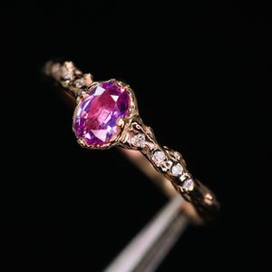 Dahlia ring: 14K natural pink sapphire & diamond ring