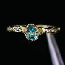 Load image into Gallery viewer, Dahlia ring: 14K teal sapphire &amp; diamond ring (ooak)