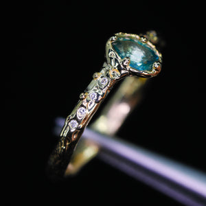 Dahlia ring: 14K teal sapphire & diamond ring (ooak)