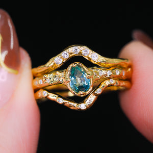 Dahlia ring: 14K teal sapphire & diamond ring (ooak)