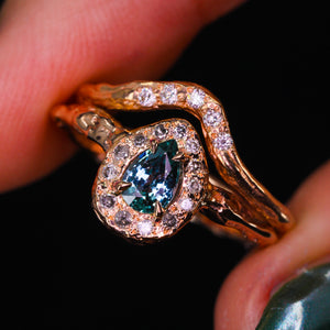 Valkyrie: 14K rose gold teal sapphire & diamond halo ring