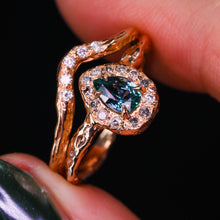 Load image into Gallery viewer, Valkyrie: 14K rose gold teal sapphire &amp; diamond halo ring