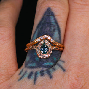 Valkyrie: 14K rose gold teal sapphire & diamond halo ring