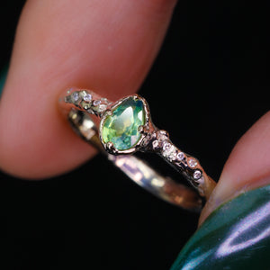 Dahlia ring: 14K palladium white gold sapphire ring (ooak)