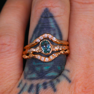 Dahlia ring: 14K rose gold teal sapphire ring (ooak)