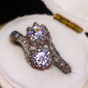 Astraea ring: 14K gold toi et moi (made to order; 24 gemstones)