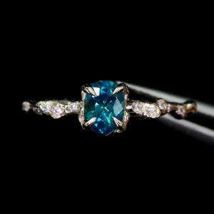 Calla 14k white gold & teal opalescent ring (one of a kind)