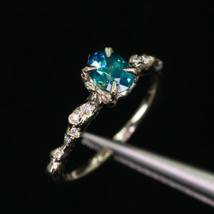 Calla 14k white gold & teal opalescent ring