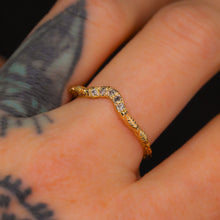 Load image into Gallery viewer, Esme ring: 14K gold leaf ring with diamonds or rainbow sapphires