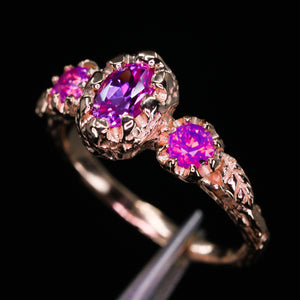 Enchanted Forest ring: 14k rose gold & pink sapphires (OOAK)