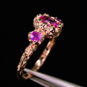 Enchanted Forest ring: 14k rose gold & pink sapphires (OOAK)