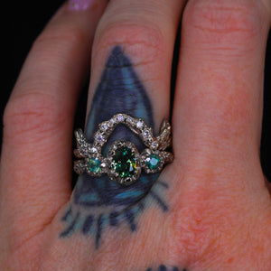 Enchanted Forest ring: 14k white gold & teal sapphires (OOAK)
