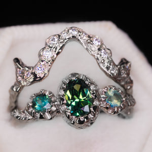 Enchanted Forest 3-stone ring (oval and pear; over 30 gem options)