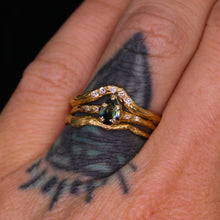Load image into Gallery viewer, Magnolia ring: 14k yellow gold &amp; teal sapphire ring (OOAK)