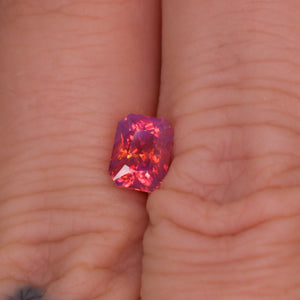 Create your own ring: 1.25ct opalescent pink/orange emerald cut sapphire