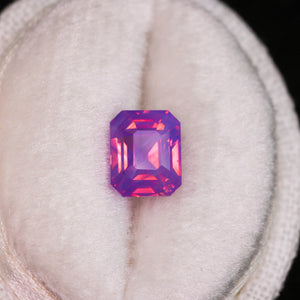 Create your own ring: 1.56ct opalescent pink/purple emerald cut sapphire