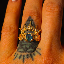 Load image into Gallery viewer, Siren ring set: 14k opalescent teal sapphire mermaid set (OOAK)