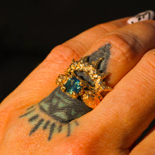 Load image into Gallery viewer, Siren ring set: 14k opalescent teal sapphire mermaid set (OOAK)