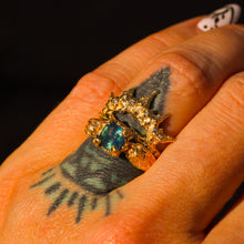 Load image into Gallery viewer, Siren ring (or set): 14k opalescent teal sapphire mermaid (OOAK)