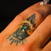 Load image into Gallery viewer, Siren ring (or set): 14k opalescent teal sapphire mermaid (OOAK)