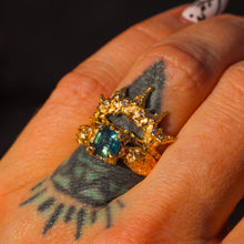 Load image into Gallery viewer, Siren ring (or set): 14k opalescent teal sapphire mermaid (OOAK)