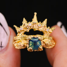 Load image into Gallery viewer, Siren ring set: 14k opalescent teal sapphire mermaid set (OOAK)