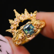 Load image into Gallery viewer, Siren ring set: 14k opalescent teal sapphire mermaid set (OOAK)