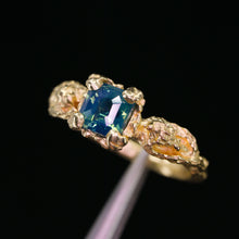 Load image into Gallery viewer, Siren ring set: 14k opalescent teal sapphire mermaid set (OOAK)