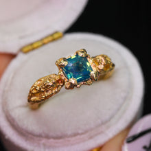 Load image into Gallery viewer, Siren ring (or set): 14k opalescent teal sapphire mermaid (OOAK)