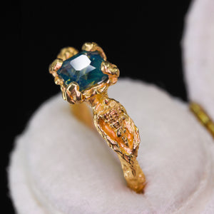 Siren ring set: 14k opalescent teal sapphire mermaid set (OOAK)