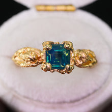 Load image into Gallery viewer, Siren ring set: 14k opalescent teal sapphire mermaid set (OOAK)