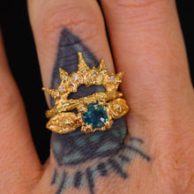 Load image into Gallery viewer, Siren ring (or set): 14k opalescent teal sapphire mermaid (OOAK)