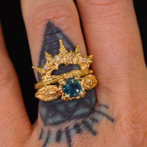 Siren ring (or set): 14k opalescent teal sapphire mermaid (OOAK)