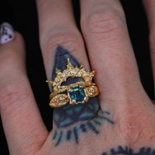 Load image into Gallery viewer, Siren ring set: 14k opalescent teal sapphire mermaid set (OOAK)