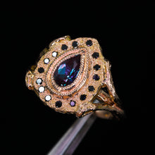 Load image into Gallery viewer, Eira dark fairytale ring: 14k alexandrite &amp; black diamonds
