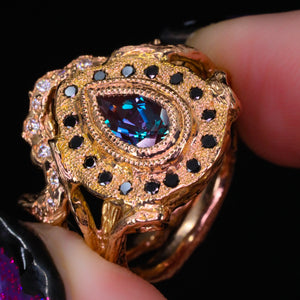 Eira dark fairytale ring: 14k alexandrite & black diamonds