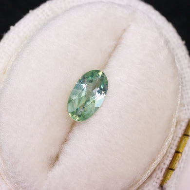 Create your own ring: 0.75ct pastel green elongated oval Montana sapphire