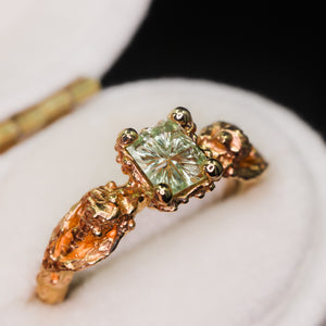 Siren Ring: 14k Starbrite pastel green Montana sapphire (ooak)