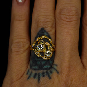 Elven ring: 14K gold arched band with diamonds