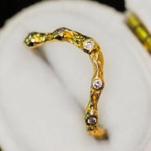 Load image into Gallery viewer, Elven ring: 14K gold arched band with diamonds