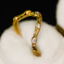 Load image into Gallery viewer, Elven ring: 14K gold arched band with diamonds