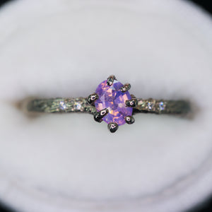 Oakley: 14k palladium white gold, lavender/pink sapphire & diamond ring