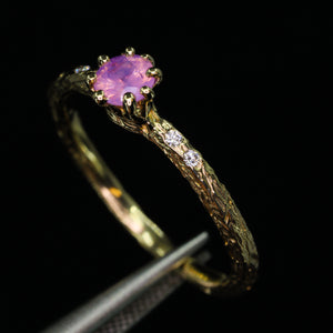 Oakley: 14k yellow gold, pink opalescent sapphire & diamond ring