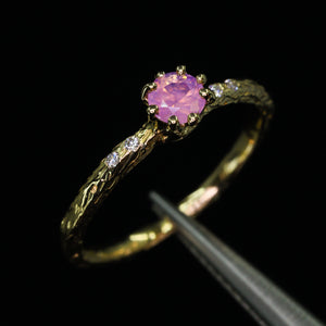 Oakley: 14k yellow gold, pink opalescent sapphire & diamond ring